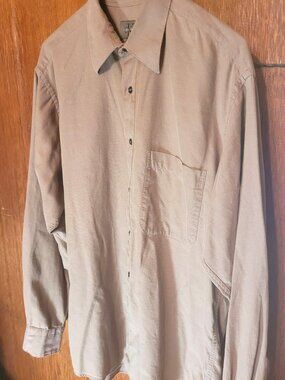Vintage cK Calvin Klein Mens 15.5 34-35 Taupe Brown 100% Cotton Button Up Shirt